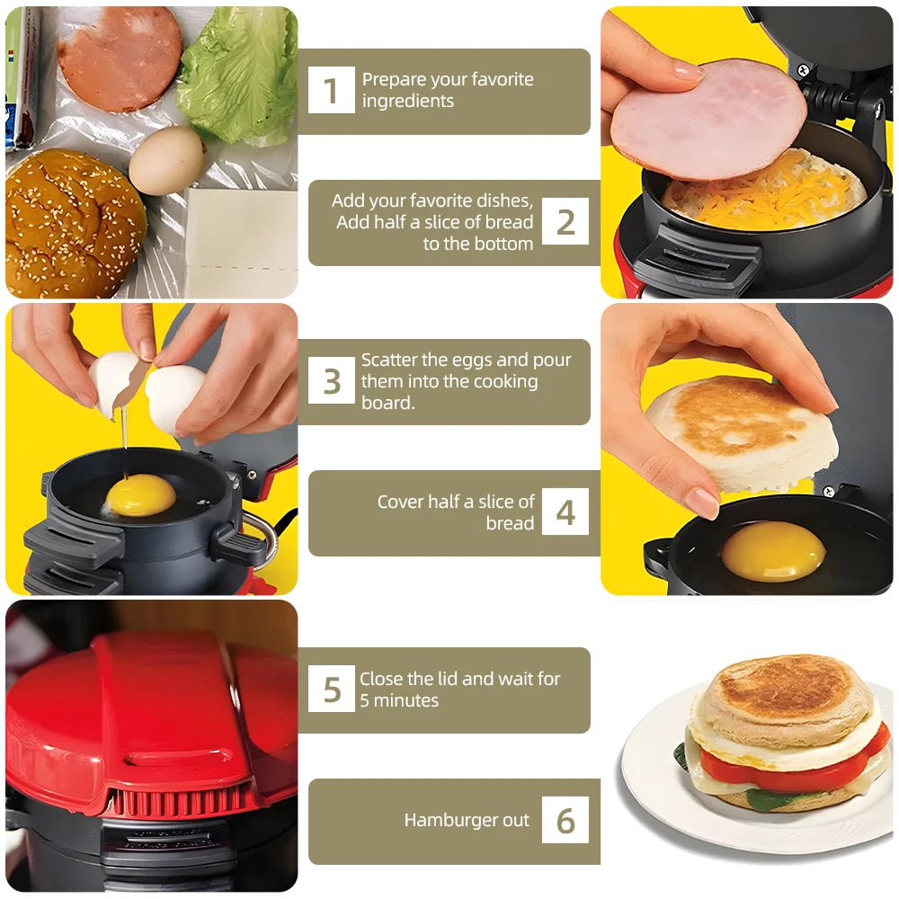 Portable Burger Sandwich Omelette Toaster Maker Breakfast Sandwich Hamburger Maker with Egg Cooker Ring Non Stick for Pancakes